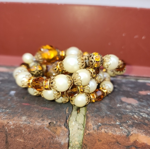 Vintage Wire wrap faux pearl bracelet - Picture 4 of 7